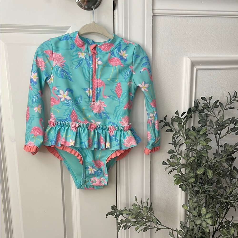 Tommy Bahama Kids Aqua and Pink Floral Rashguard